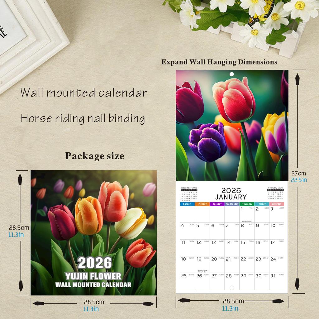 2026 English Wall Calendar - New Styles with Countdown Feature, Various Designs Available