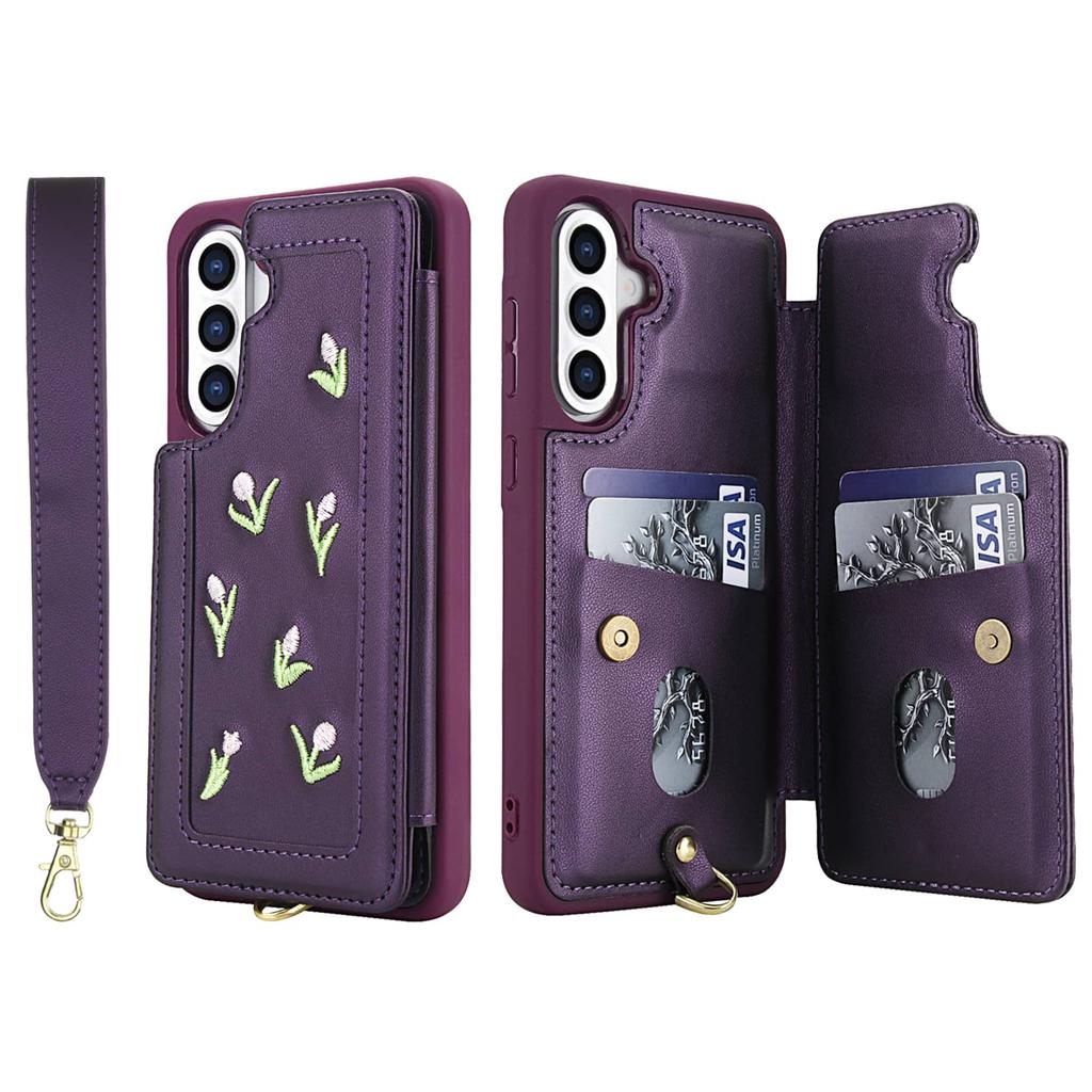 Flip Shockproof Case for Samsung Galaxy A14 A34 A54 A15 A35 A55 A16 A36 A56 Stereo Flower with Lanyard Kickstand Wallet Case
