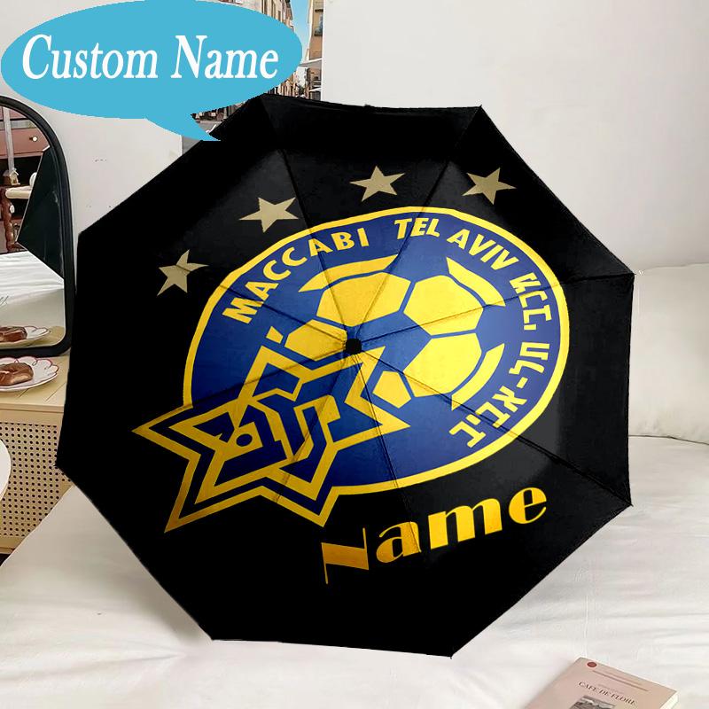 Custom Name Umbrella Maccabi Football Crest Umbrella 8-Frame for Travel, Camping, Casual Lightweight Portable, Essential for Family Gifts