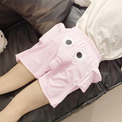 Çift Pijama Şort 3D Karikatür Fil Dekor Gevşek Elastik Bel Rahat Yumuşak Nefes Unisex Yaz Gecelik Pijama Şort