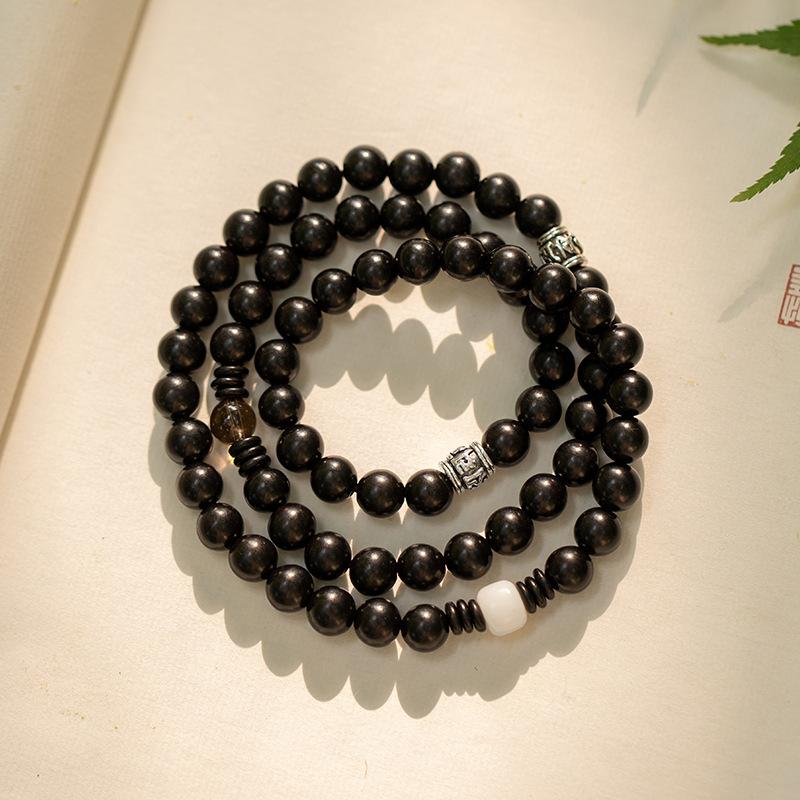 

Ebony Wood Buddha Bead Bracelet, Sandalwood, Vintage Style, Unique, Multi-loop Bracelet for Men and Women8mm New Chinese Style 8mm Three-ring design