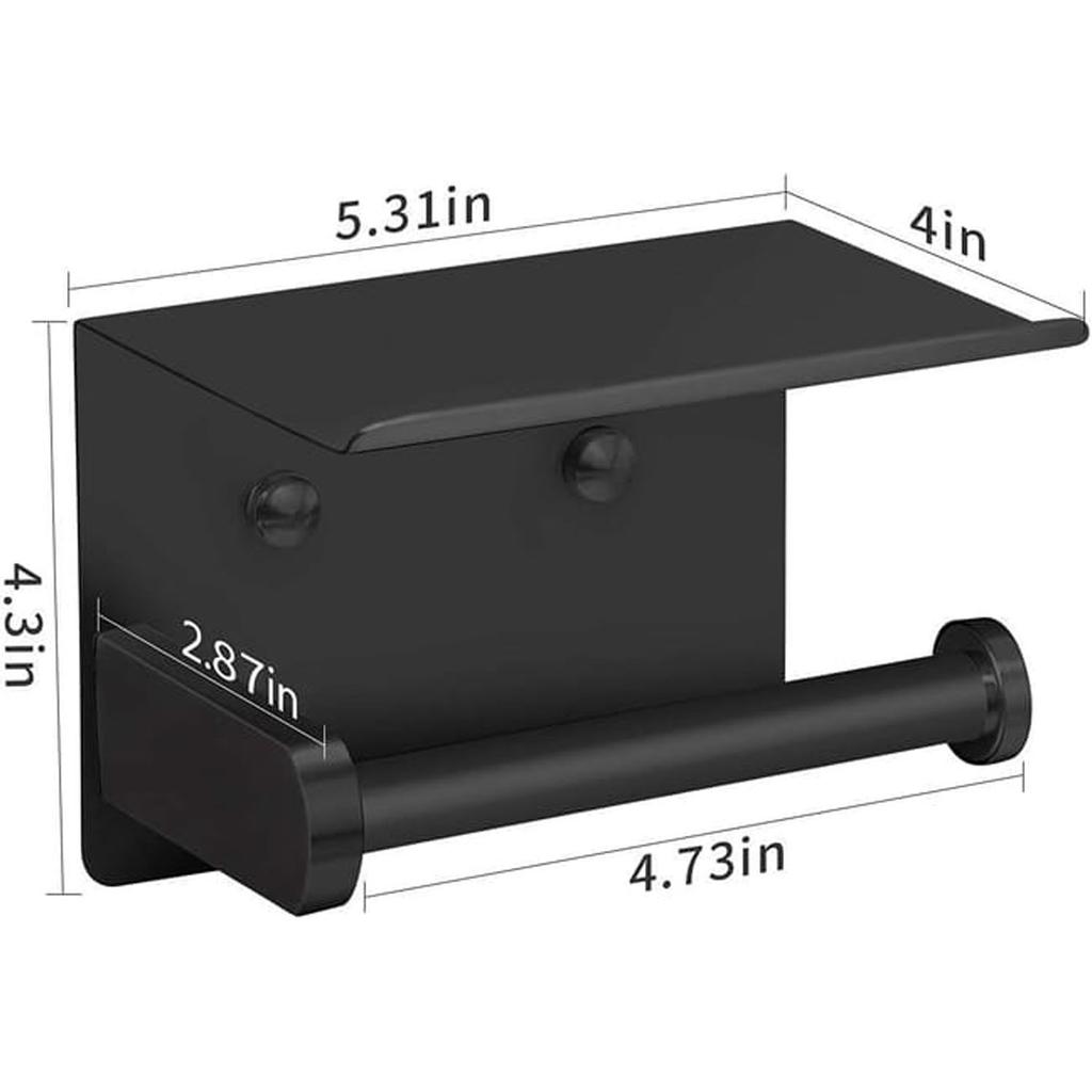 Self-adhesive toilet paper holder with phone shelf, stainless steel wall-mounted toilet paper roll holde