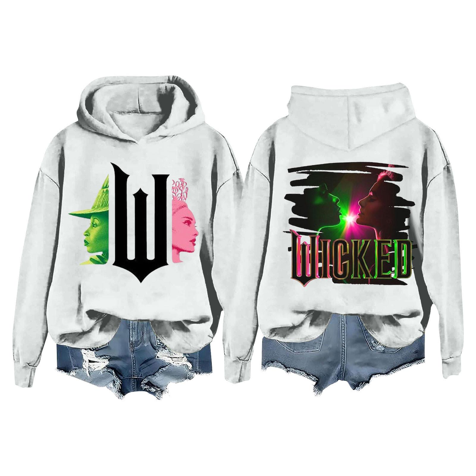 

Жіночий модний повсякденний пуловер з довгим рукавом і капюшоном з принтом відьми XXL