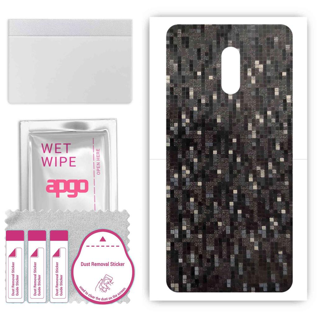 apgo Protective Skin Sticker for the back compatible with Nokia 6, Wrap Film, Foil, Vinyl - Pattern Carbon Black Pixel