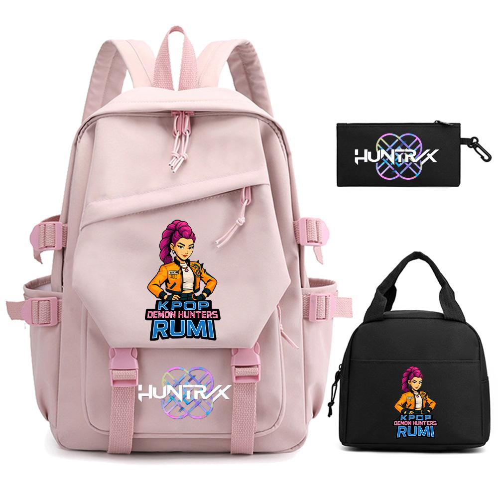 3Pcs/set K-pop Demon Hunters Printed Backpack for Teenger Boy Girl Large Capacity Schoolbag Children Student Bookbag Women Waterproof Travel Bag