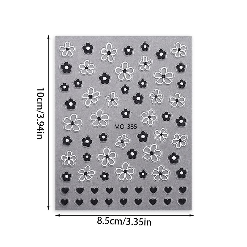 Adesivi 3D per Unghie Fiore Bianco Nero Petali Fiori Decalcomanie Nail Art Elegante Design Matrimonio Decorazione Slider Manicure Fiore di Primavera