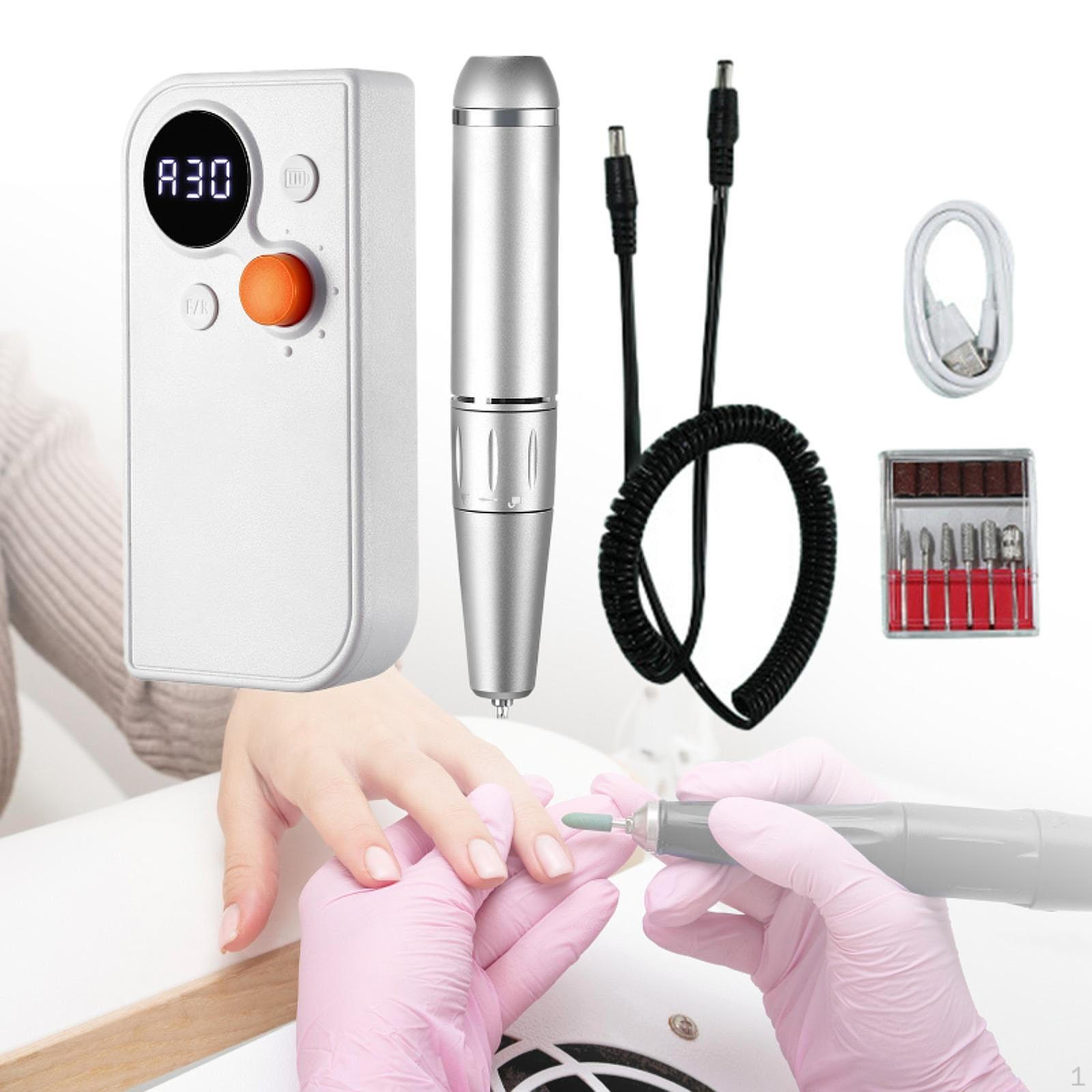 

Портативная дрель для ногтей, 30000 об/мин для акриловых ногтей, беспроводной набор пилочек, инструмент для маникюра и педикюра белый