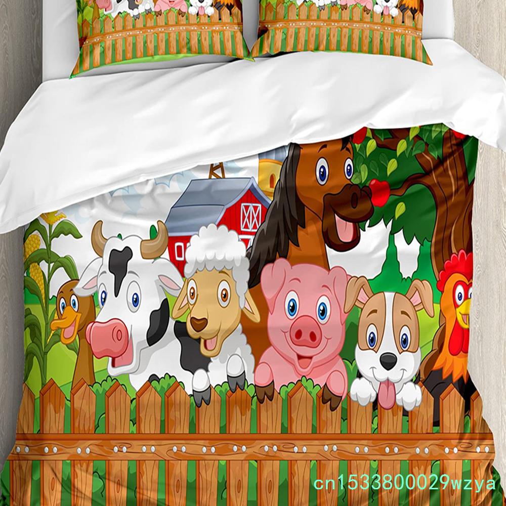 Nursery Bedding Set Comforter Duvet Cover Pillow Shams Funny Playful Jungle Animals Wildlife Mammal Bedding Cover Double Bed Set