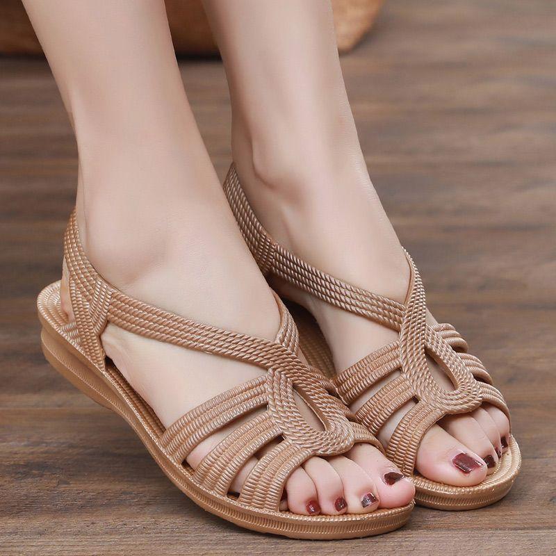 Sandals for Women, Summer New Style Fashionable Flat Heel Non Slip Wear-resistant Cool Slippers for Outdoor Wear