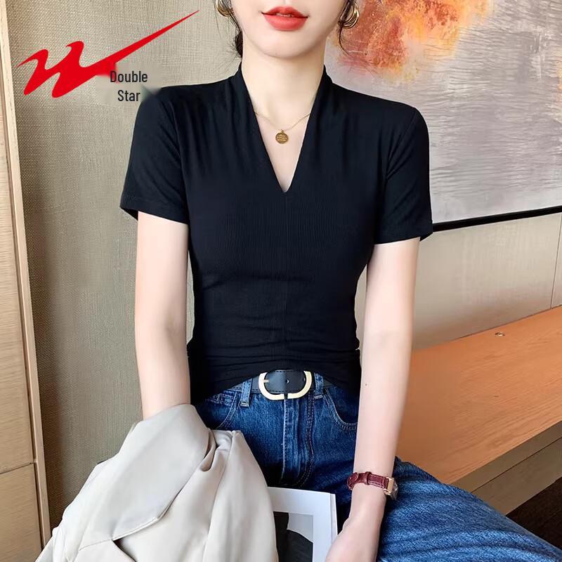 Women s V-Neck Slim Fit Short Sleeve Knit Top S