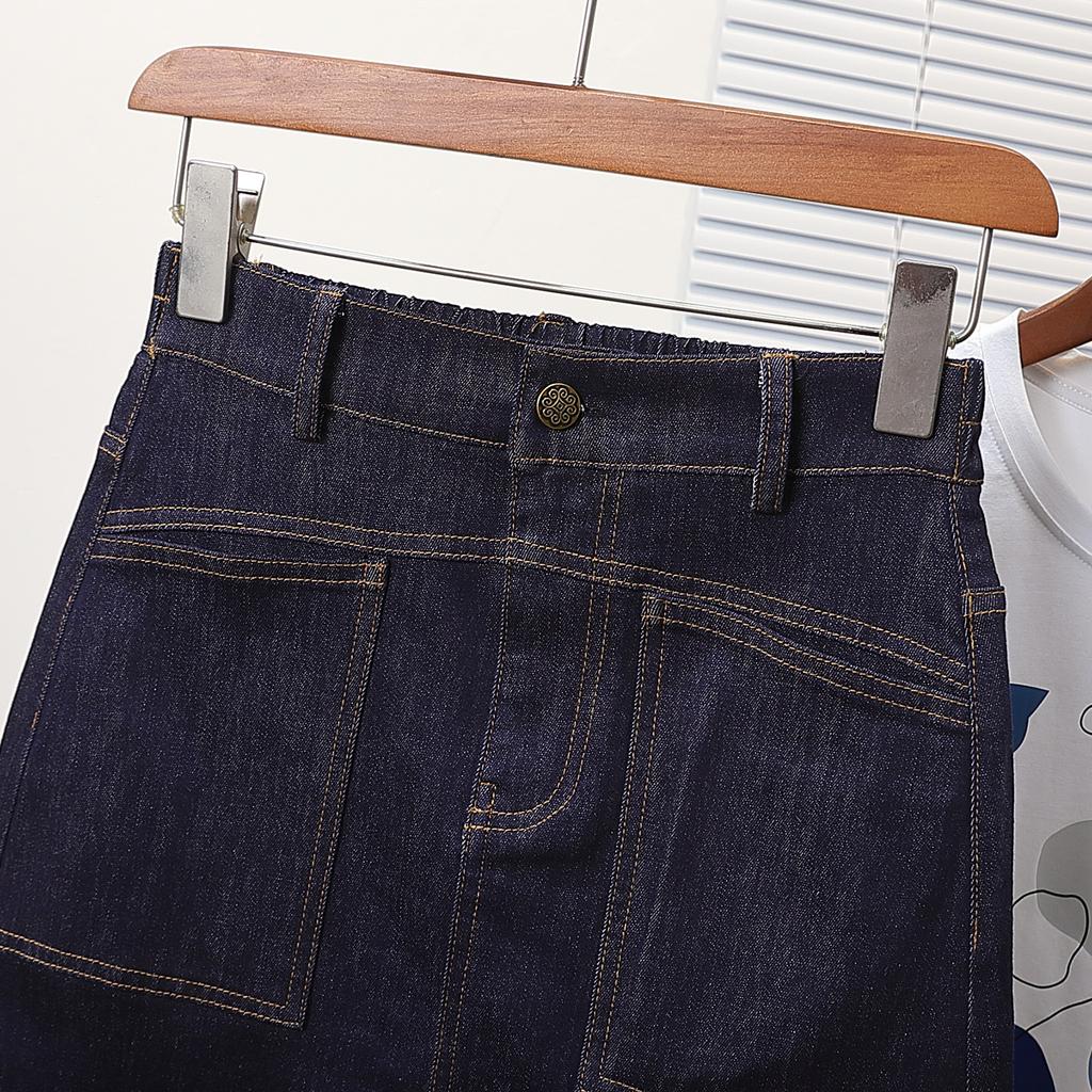 Dimanaf 2025 Plussstørrelse Sommer Denimskjørt Dame Høy midje Elastisk Casual Mote A-linje Jeansskjørt Tynn