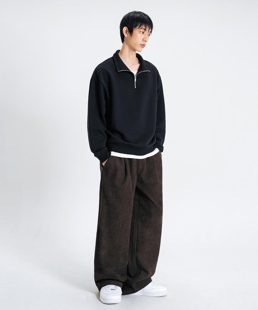 LEMAIN SECOND Single-Pleat Wide Corduroy Elastic Pants [Brown]