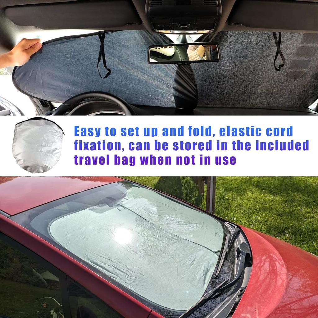 Kewucn 2 PCS Car Windshield Sun Shade, Foldable Sunshade For Front Window And Interior Protection, Windshield Shade For Sun Heat And UV Rays, Black