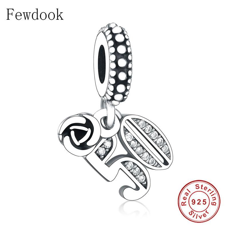 Fit Pan Charm Bracelet Authentic 925 Silver Alphabet & Numbers 18 21 50 60 Years Of Love Bead Making Berloque