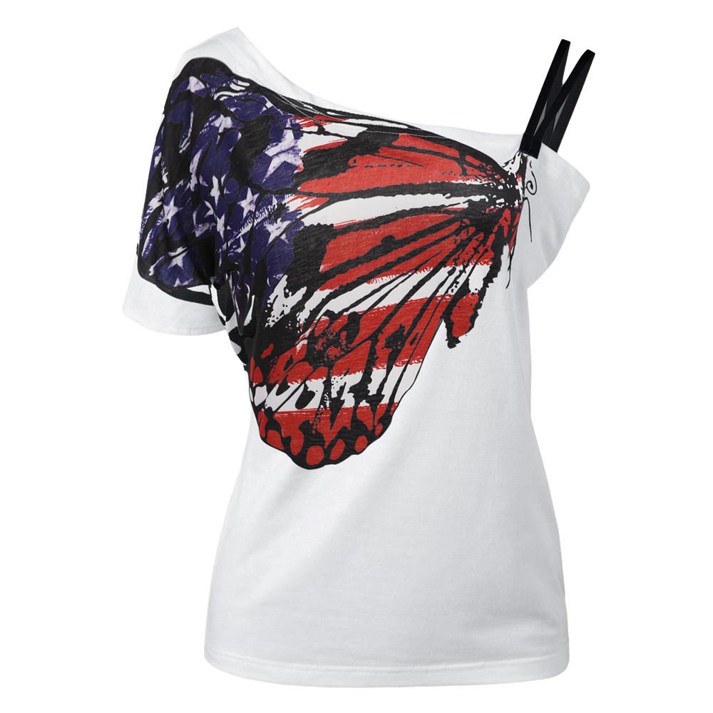 Trendy Summer Butterfly Print Off-shoulder T-shirt For Women Loose Fit
