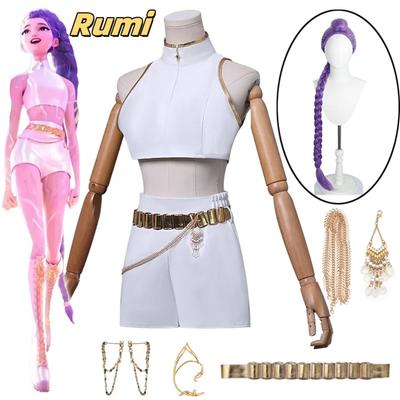 KPop Demon Hunters Kids Rumi Zoey Mira Cosplay Glitter Costume White Uniform Set Huntrix Outfit For Girls Halloween Role Play