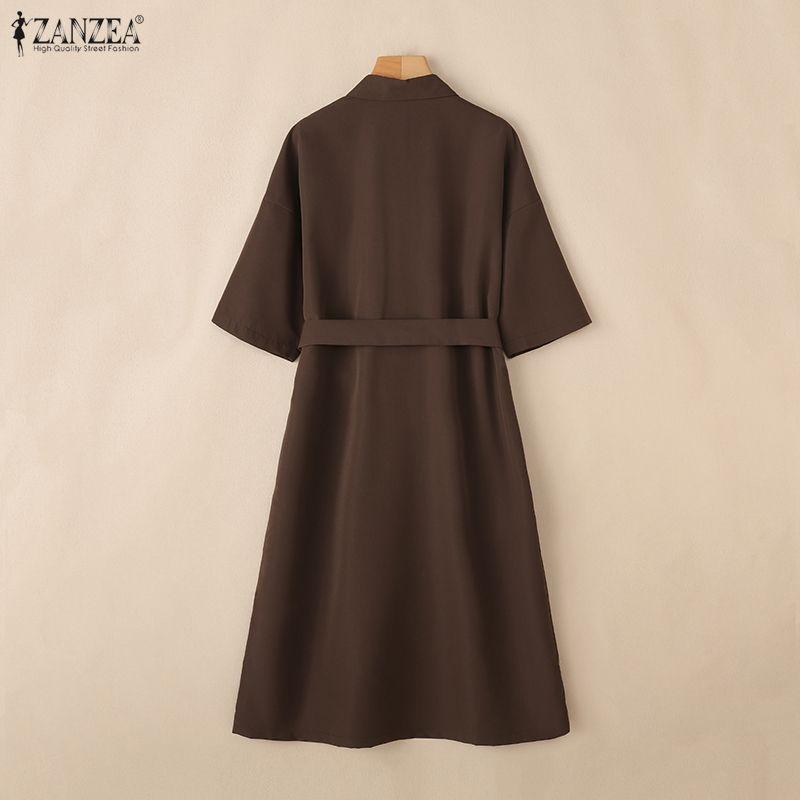 ZANZEA Women Casual Turn Down Collar Loose Half Sleeve Dress