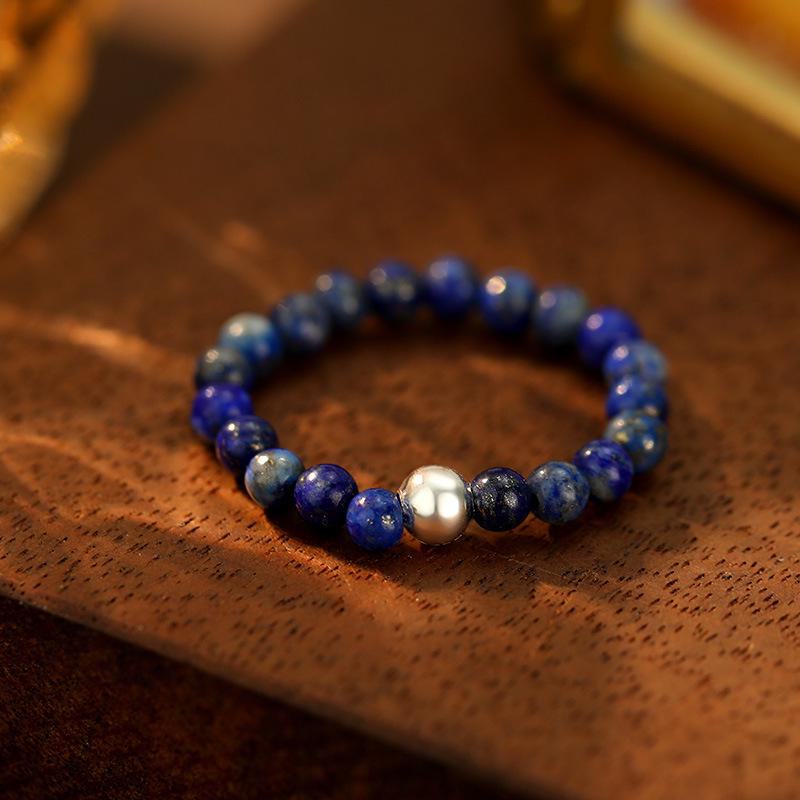 Banyan Tree S925 Silver Women's Stacking Ring with Tourmaline, Agate, Crystal, and Beaded Blue Pine.