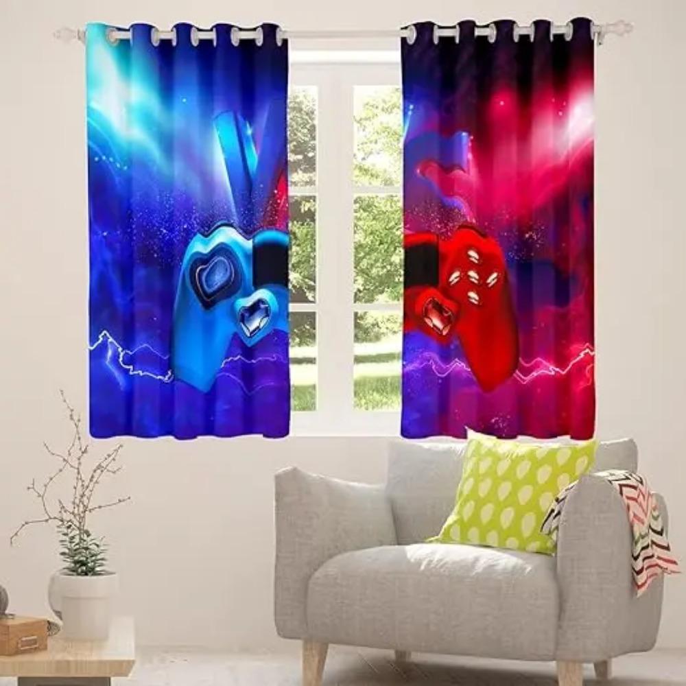 Gamepad Printed Thin Curtains for Boys Bedroom Gaming Room Decor Window Curtains Playing Video Game Window Drapes Shading 2panel
