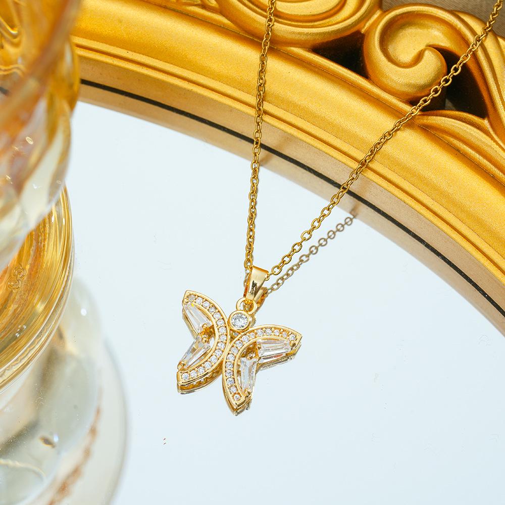 Titanium Steel Zircon Butterfly Pendant Necklace - Simple & Versatile Clavicle Accessory