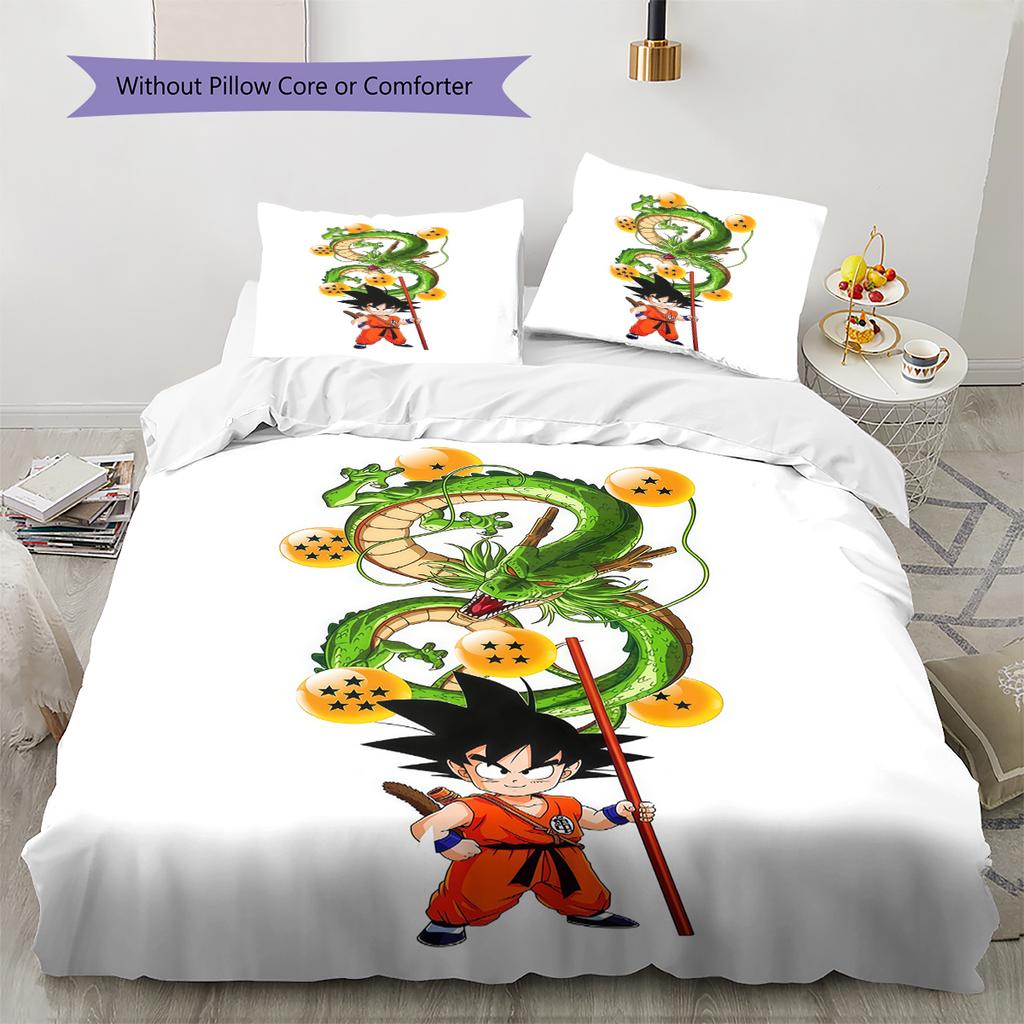 Son Goku Pattern Bedding,Quilt Set Quilt Cover Pillowcase Home Birthday Gift (1 * Duvet Cover + 2 * Pillowcase, Without Core)