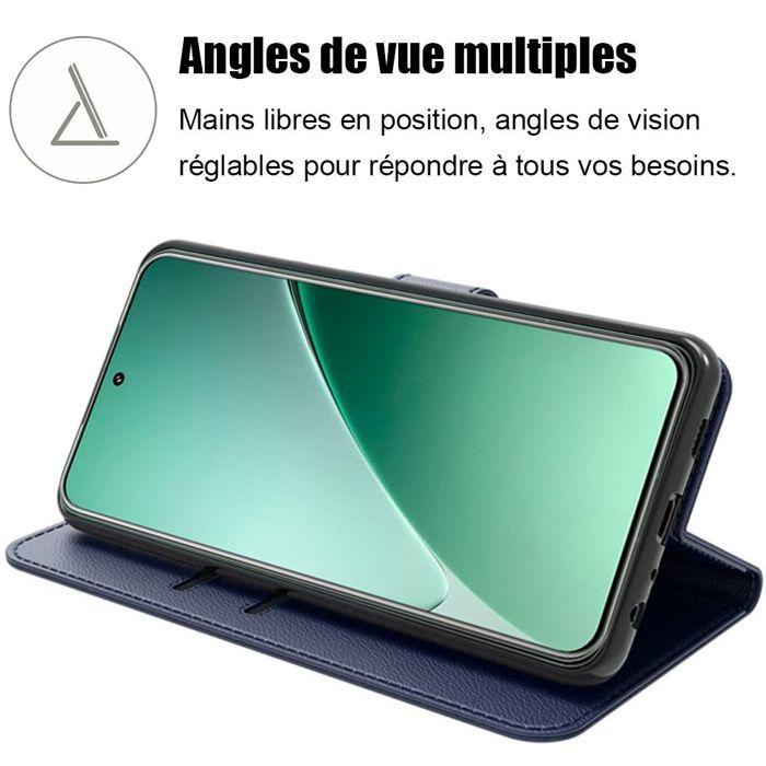 Coque + 2 Verres Trempés pour Xiaomi 15 Pro, Flip Case Cuir Synthétique Souple Antichoc Anti-Rayures - Bleu Marine