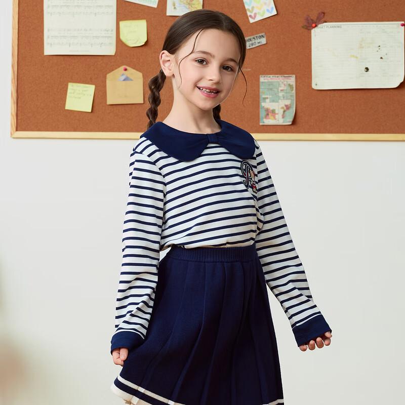 PawinPaw Girls' Striped Lapel Long Sleeve T-Shirt