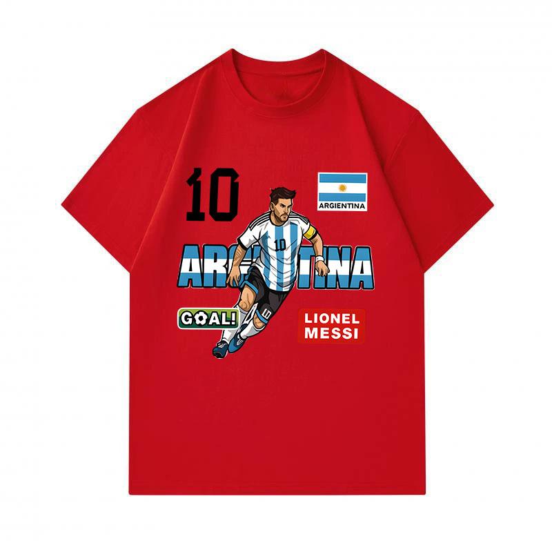 Men's 100% Cotton Crew Neck Short Sleeve T-Shirt, Argentina Soccer No.10 Lionel Messi Print Casual Sport Tee for Fans Daily Wear