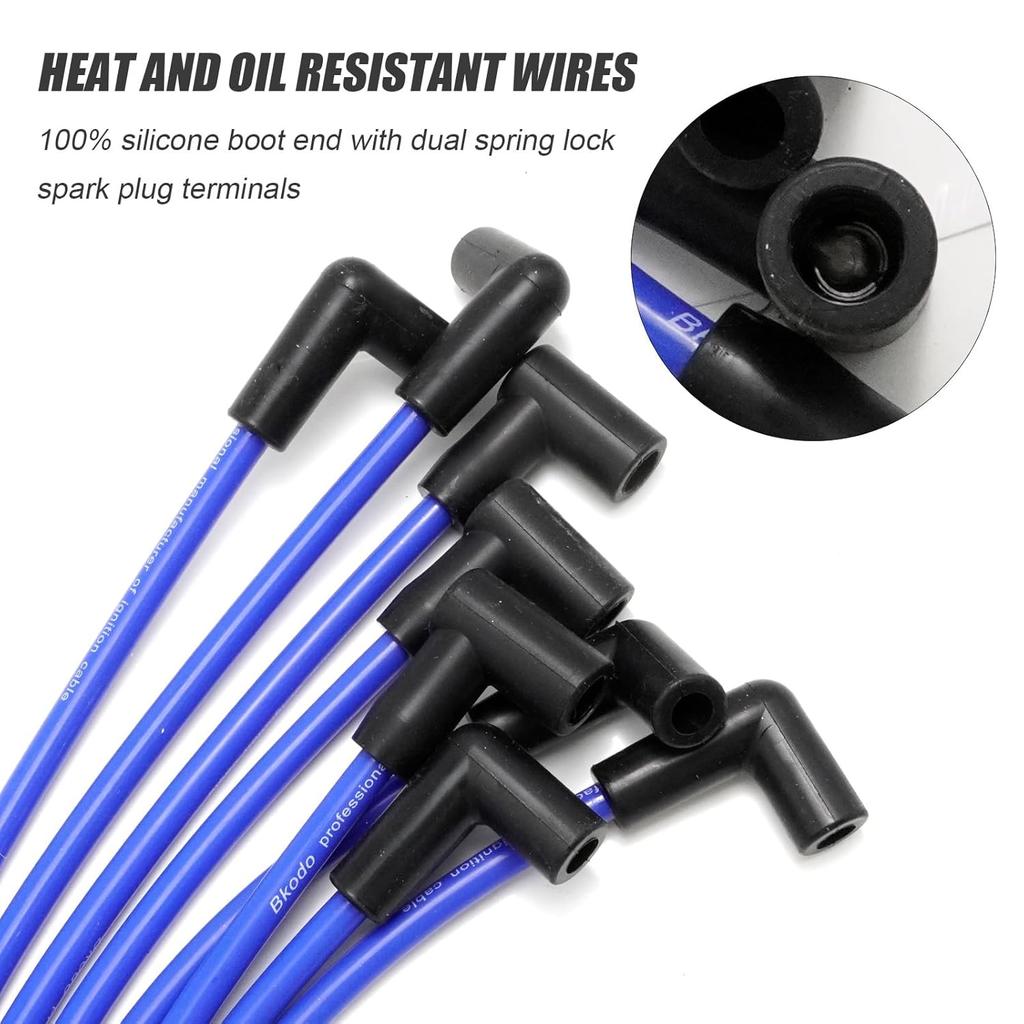 9Pcs 64602 High Energy 8Mm Spark Plug Wires Set Replacement For Chevy/GM 1974-1988 305 350 400 SBC Plug Wires Engine 90° Boot Spark Plug Wire