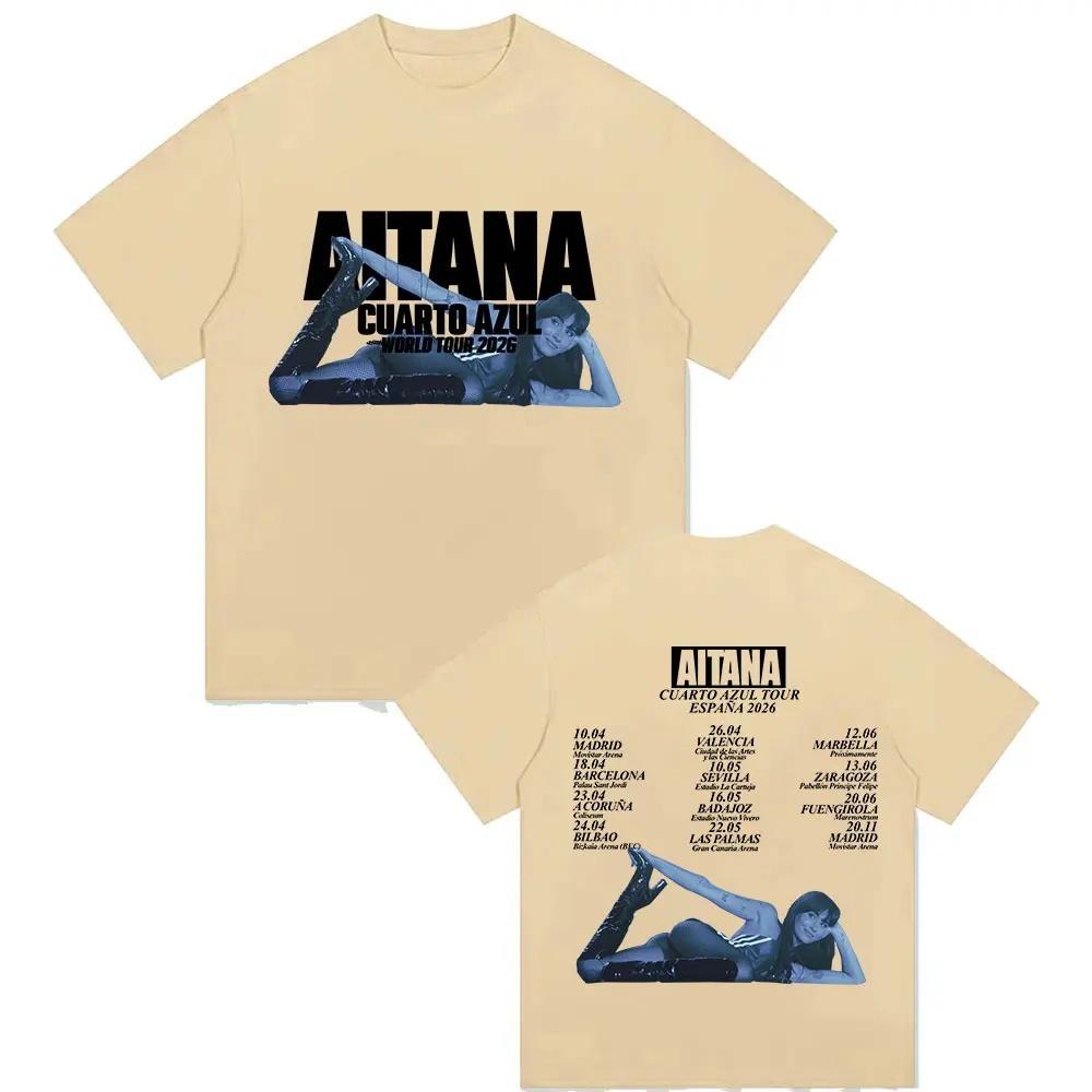 Camiseta con Estampado Aitana Cuarto Azul World Tour 2026 para Unisex y Mujeres Hiphop Retro Verano Invierno Estampado Camiseta de Algodón Puro