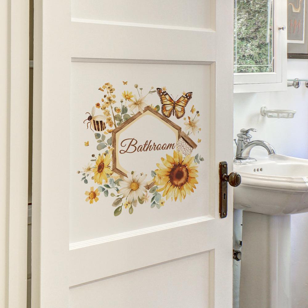 Fun-f154 English Slogan Bathroom Sunflower Butterfly Bedroom Door Wall Sticker Self-adhesive