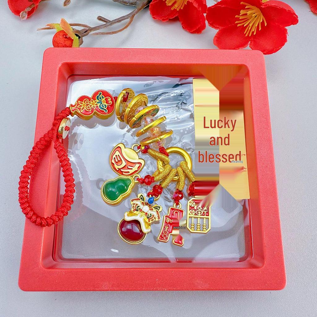 Ancient Gold Sand Cloisonné Enamel Keychains: Stylish Couple Pendants & Lucky Charms for Mobile Phones.