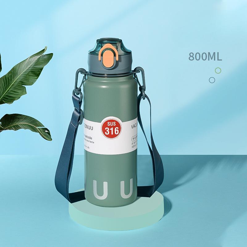 Vacuum Cup Student Only Water Cup 316 Stainless Steel Roomy Mens and Womens Messenger Lightweight Straw Active Kettle