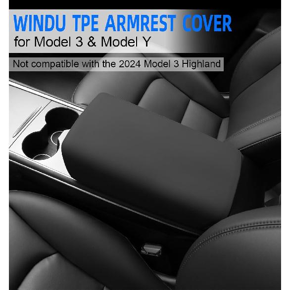 WinDu For Tesla Model 3 Model Y Armrest Cover Center Console Cover Non-Slip TPE Armrest Protector 2016-2024 Model 3 Model Y Interior Accessories