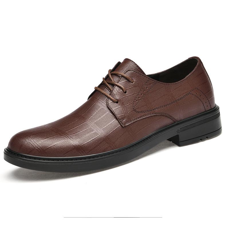 Spring Plaid Embossed Non-slip Sole Men s Business Leather Shoes - Large Size Lace-up Formal Casual 44
