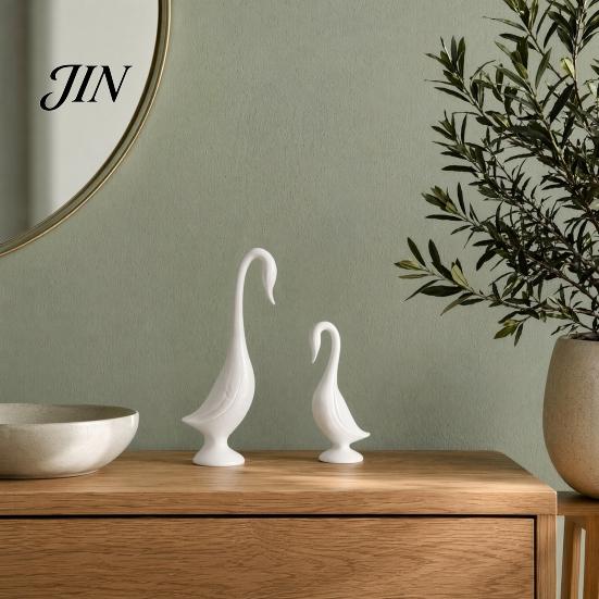 3D Printed Swan Ornament 2Pcs Figurine, Artistic Sculpture with Stable Base, Decorative Collectible Desktop Art Double Ornaments, Minimalist