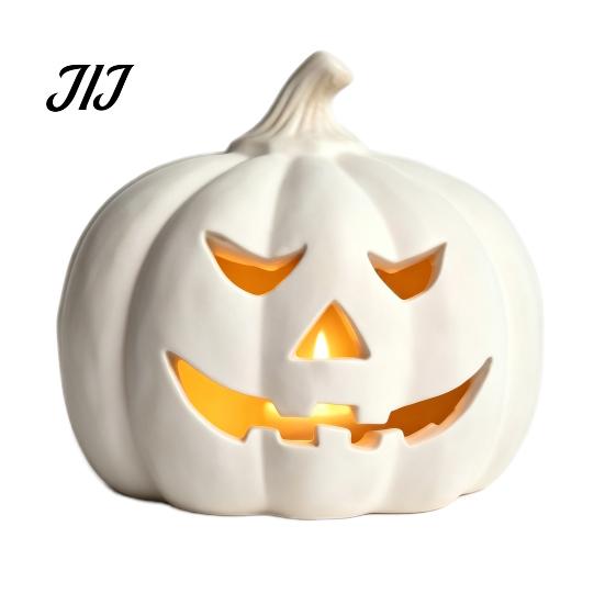 Außenveranda Herbstdekoration Halloween Kürbis Kerzenhalter, Harz Laterne Teelichthalter mit Herbst Haus Geschnitztes Gesicht für Bauernhaus Tisch Kaminsims