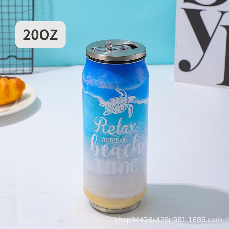 1 pc 500ML Thermos with Straw 304 Stainless Steel Beer Bottle Cola Can Termos Para Cafe Beer Cold Keeper Home Kitchen Drinkware