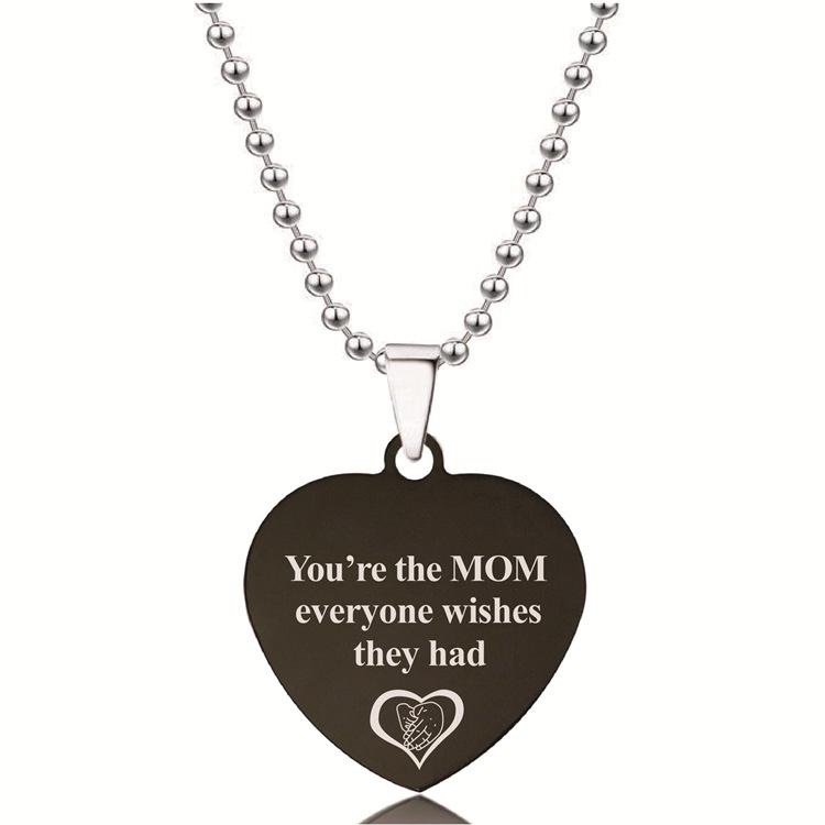 European-American Black Stainless Steel Heart Pendant Necklace – Engraved Titanium Steel Christmas Gift