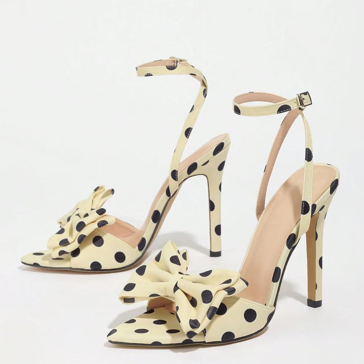 Zomer Polka Dot Vlinderknoop Hoge Hakken Gladiator Sandalen Dames Open Neus Gesp Riem Feest Prom Dames Schoenen 39