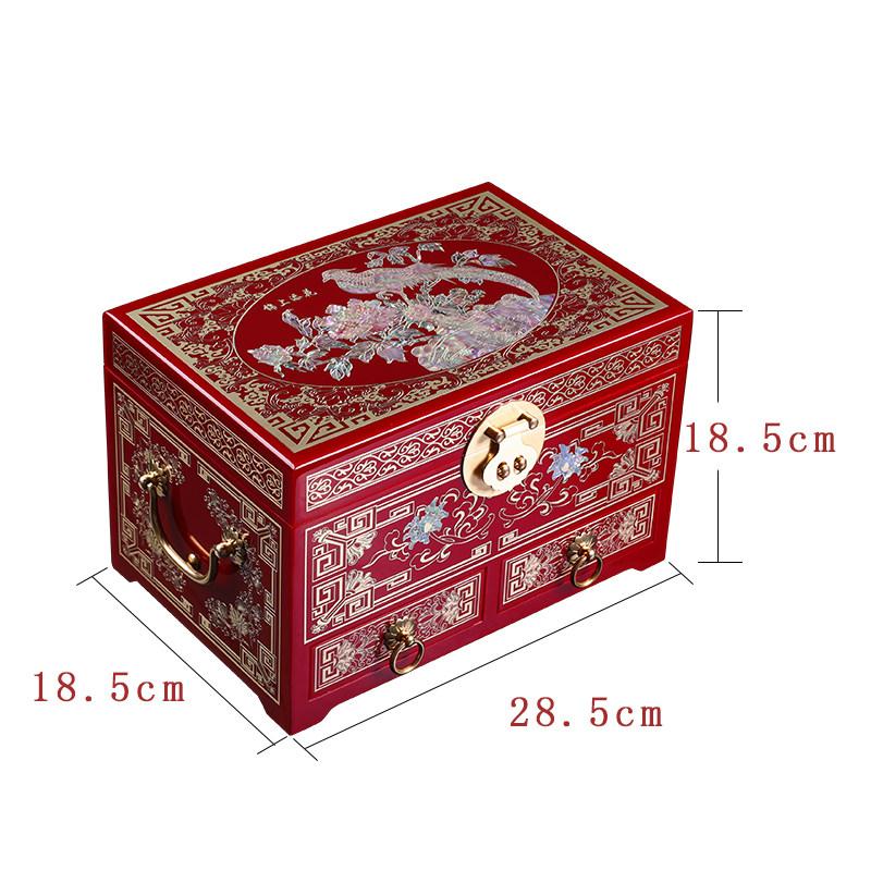 Vintage Wooden Jewelry Box with Copper Wire Inlay Mother of Pearl Handcrafted Pingyao Lacquerware