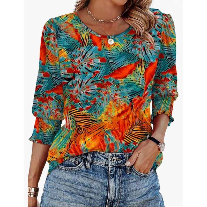 Fall Loose and Casual Printed Short-sleeved Round-neck T-shirt Top