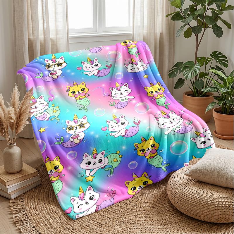 Unicorn Mermaid Cats Theme blanket Lightweight Warm Flannel Blanket Decorative Throw Blanket for Home Decoration