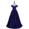 Off-the-Shoulder Sequined Evening Gown for Women: Ideal for Performances, Beauty Pageants, and Gala Events with Puffy Long Skirt.