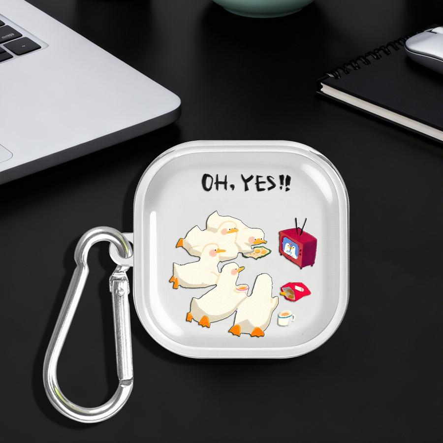Cartoon Duck Clear Earphone Cases Cover With Hook Case For Samsung Galaxy Buds 2Pro 3Pro 4 Pro Live 4Pro 3 FE 2