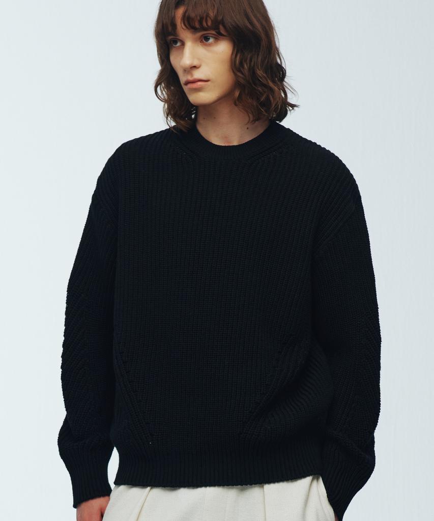 KNITTED Cotton Waffle Crewneck Knit Black