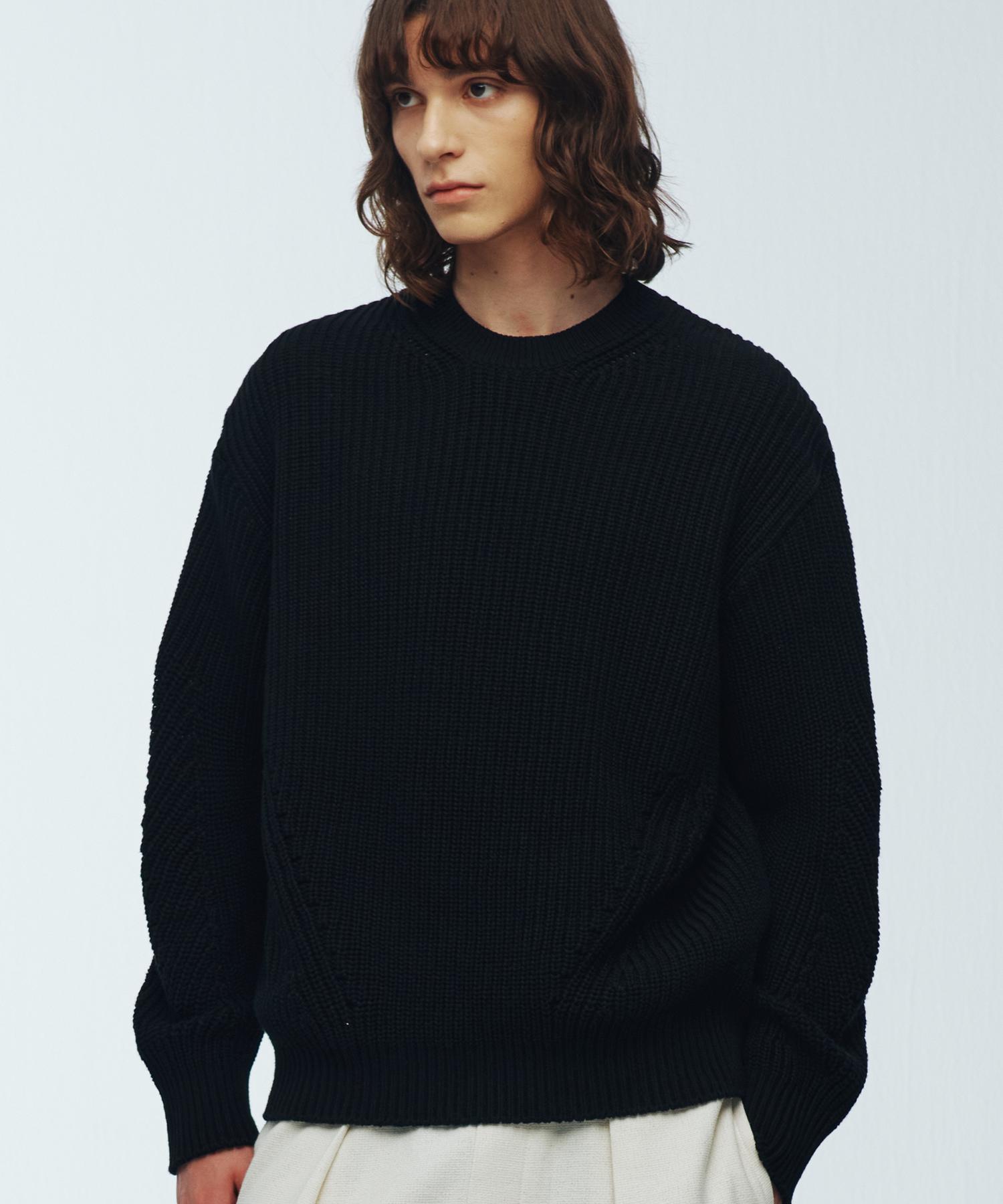 Nitied Cotton Waffle Crewneck Knit Black L