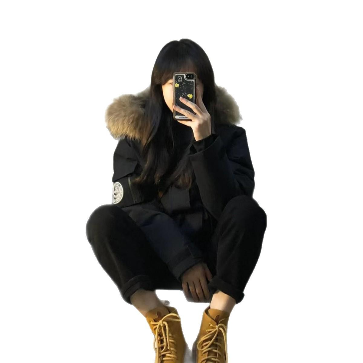 

Утепленная одежда Утолщенная черная куртка с капюшоном Женская новая пуховая куртка Пи преодолеть XL чёрный