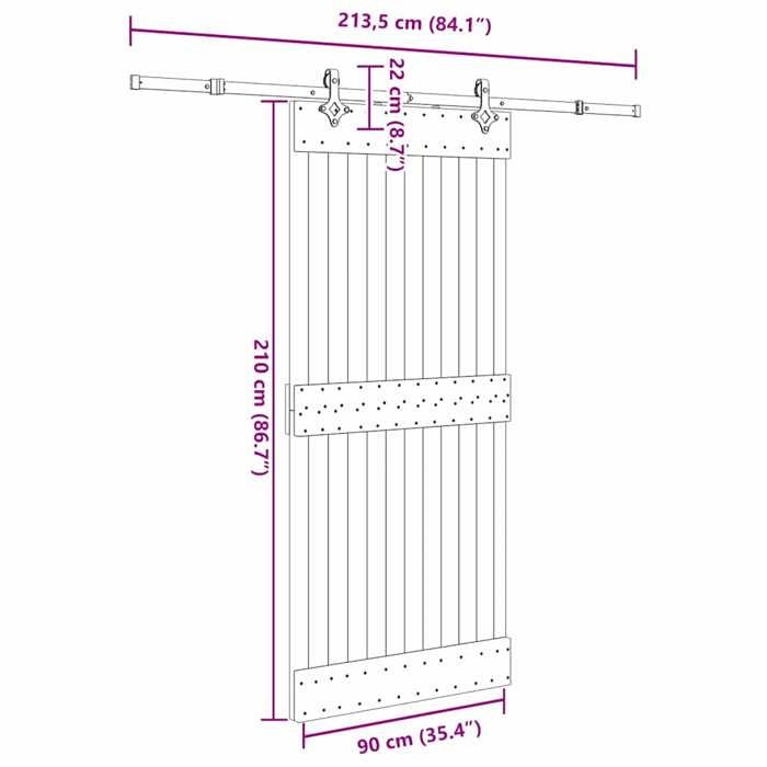 VidaXL Sliding Door and Hardware Kit 90x210 Cm Solid Pine 3332685