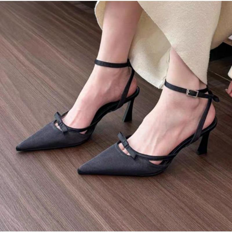 fashion New Ankle Buckle Strap Women Pumps Sandals Design Bowknot Pointed Toe Thin Heels Shoes Shallow Slingback Mules Tacones Mujer